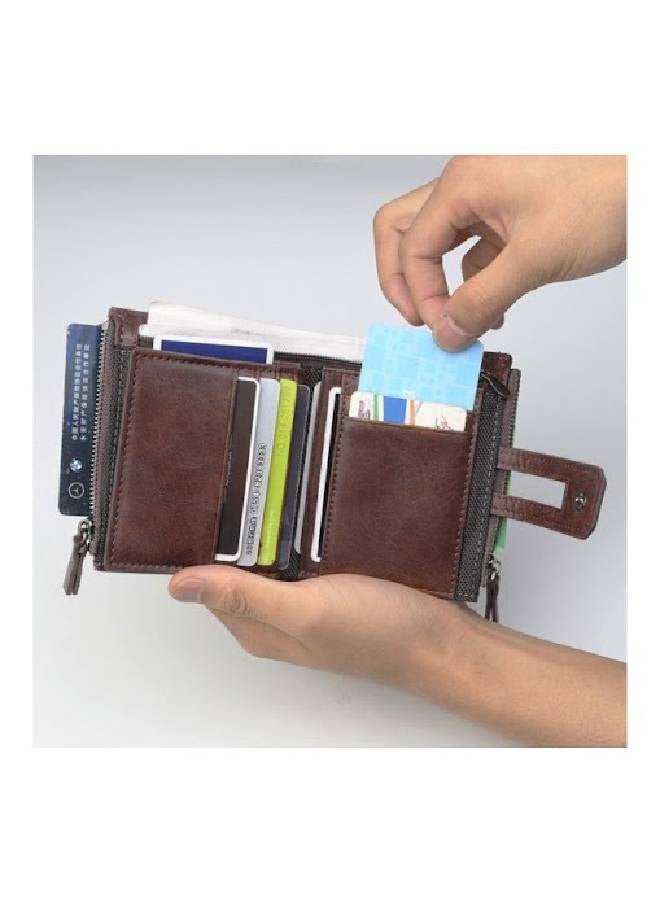 baellerry RFID Leather Small Zipper Around Wallet Brown - Image 4